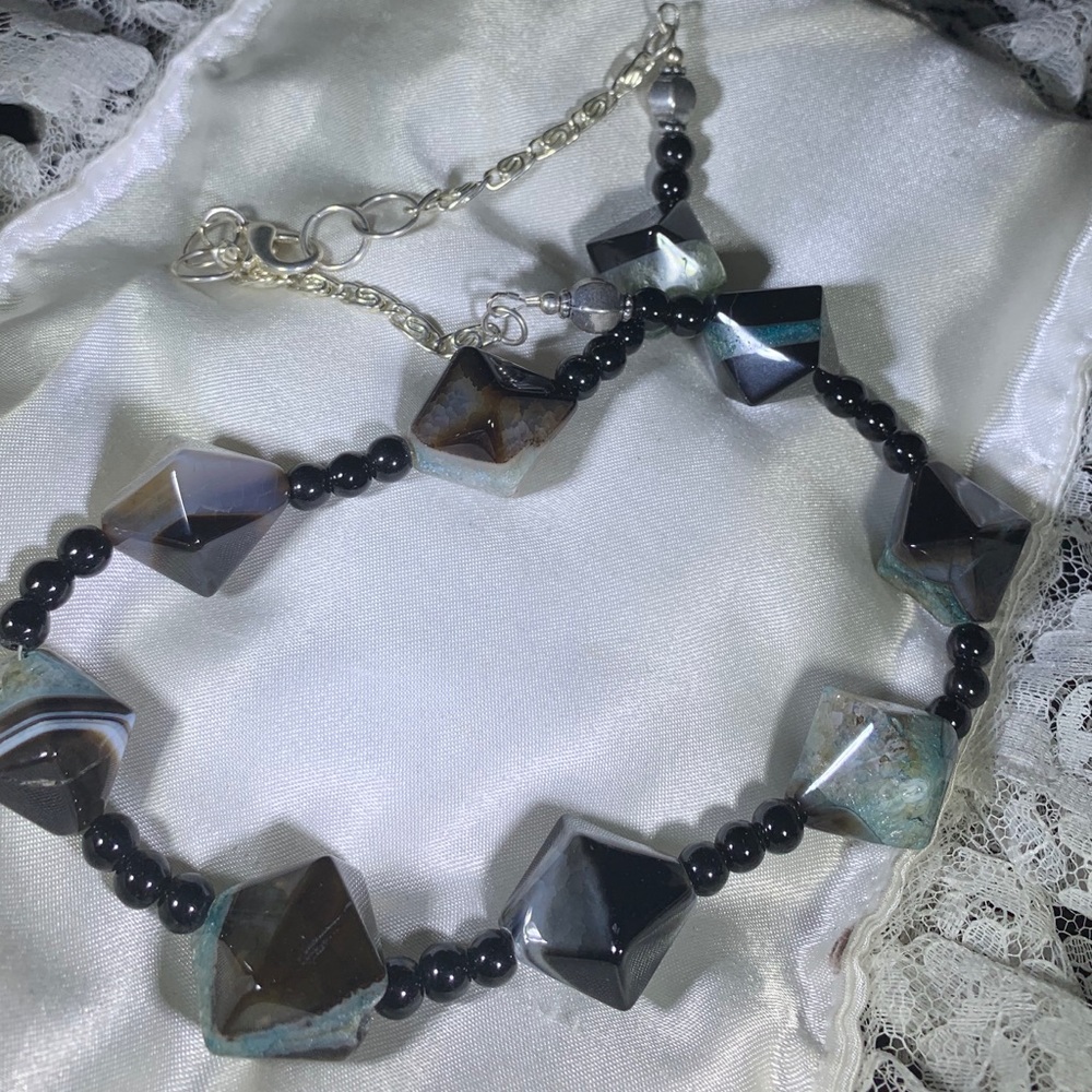 Handcrafted Blue Tourmalinated Black Onyx Stone Necklace